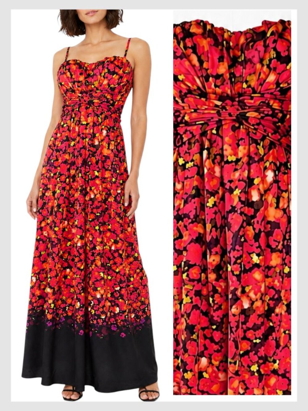 Jessica Simpson Maxi Dress Red Black Floral Empire Waist S 6 - Picture 1 of 8